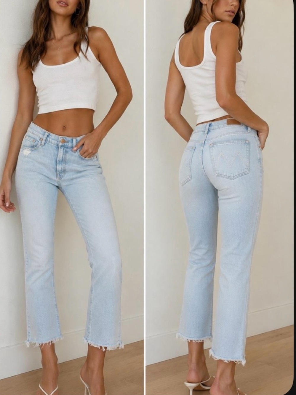 MOTHER Light Wash High-Rise Crop Straight Jeans - Light Blue sz 28